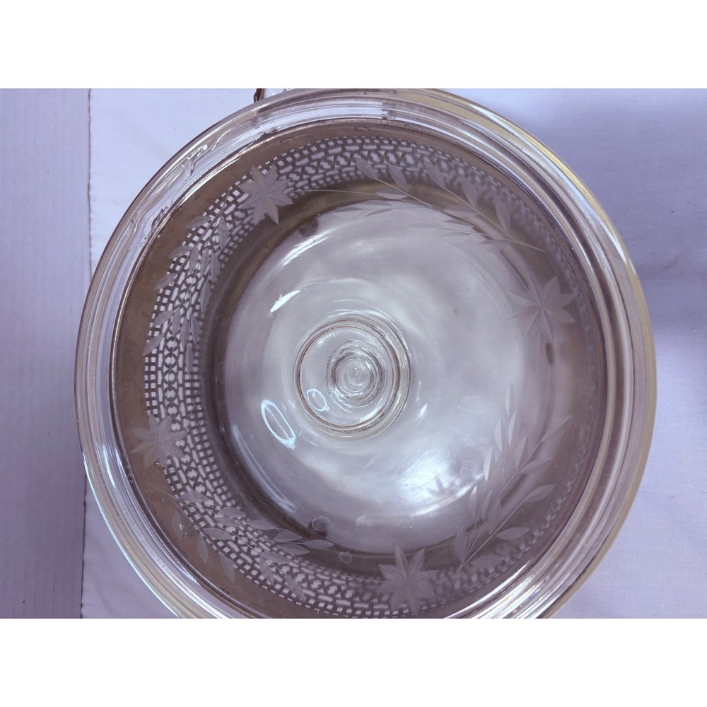 Pyrex Clear Glass Etched Floral Casserole Dish with Silver Filigree Cradle Antq - Picture 3 of 12